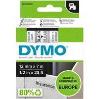 Dymo D1 - Standard Etichette - Nero su trasparente - 12mm x 7m Nero trasparente, Poliestere, Belgio, -18 - 90 °C, DYMO, LabelManager, LabelWriter 450 DUO