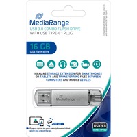 MediaRange MR935 unità flash USB 16 GB USB Type-A / USB Type-C 3.2 Gen 1 (3.1 Gen 1) Argento argento/trasparente, 16 GB, USB Type-A / USB Type-C, 3.2 Gen 1 (3.1 Gen 1), 70 MB/s, Cuffia, Argento