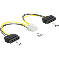 DeLOCK Cavo di alimentazione 2 x SATA 15 pin maschio a 8 pin EPS, Alimentazione elettrica multi colorata