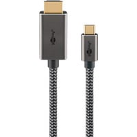 goobay Cavo adattatore USB in tessuto, connettore USB-C > connettore HDMI, 4K / 60Hz Nero/Argento