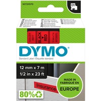 Dymo D1 - Standard Etichette - Nero su rosso - 12mm x 7m Nero su rosso, Poliestere, Belgio, -18 - 90 °C, DYMO, LabelManager, LabelWriter 450 DUO