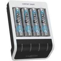 Ansmann 1001-0092-01 carica batterie Batteria per uso domestico AC, Caricabatterie bianco/Nero, Nichel-Metallo Idruro (NiMH), Stilo AA, 4 pz, Batterie incluse