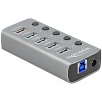 DeLOCK 63262 hub di interfaccia USB 3.2 Gen 1 (3.1 Gen 1) Type-B 5000 Mbit/s Grigio, Hub USB grigio, USB 3.2 Gen 1 (3.1 Gen 1) Type-B, USB 3.2 Gen 1 (3.1 Gen 1) Type-A, 5000 Mbit/s, Grigio, Alluminio, 0,8 m