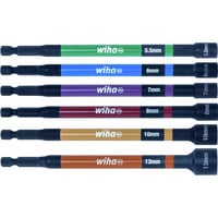 Wiha Set di chiavi a bussola codificato a colori, magnetico, 1/4", 6 pezzi, chiave combinata   Nero/multi colorata