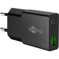goobay Caricatore rapido duale USB-C PD GaN Slim 30 W, Caricabatterie Nero