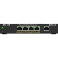 Netgear 5-Port Gigabit Ethernet PoE+ Plus Switch (GS305EP) Gestito L2/L3 Gigabit Ethernet (10/100/1000) Supporto Power over Ethernet (PoE) Nero, Interruttore Nero, Gestito, L2/L3, Gigabit Ethernet (10/100/1000), Full duplex, Supporto Power over Ethernet (PoE)