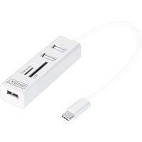 Digitus Hub USB Tipo-C OTG a 3 porte + lettore di schede bianco