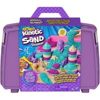 Image of Kinetic Sand, set di gioco Castello della sirena, 934 g di sabbia da gioco Shimmer (viola neon, verde acqua luccicante e sabbia della spiaggia), sabbiera pieghevole riutilizzabile e attrezzi, giocattoli sensoriali per bambini da 3 anni in su