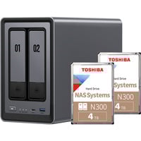 UGREEN DXP2800 Bundle con 2x Toshiba N300 4 TB (MN10ADA400ES), NAS grigio/Nero