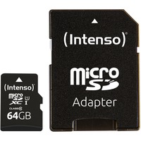 Intenso 3424490 memoria flash 64 GB MicroSD UHS-I Classe 10 Nero, 64 GB, MicroSD, Classe 10, UHS-I, Class 1 (U1), A prova di temperatura, Resistente agli urti, Impermeabile, A prova di raggi X