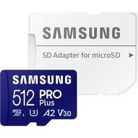 Samsung MicroSD PRO Plus 512 GB, Scheda di memoria blu, 512 GB, MicroSDXC, Classe 10, UHS-I, 180 MB/s, 130 MB/s