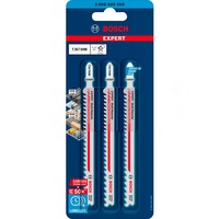 Bosch Expert 2608900560 Lama per seghetto alternativo Carburo 3 pz, Lama per sega Lama per seghetto alternativo, Alluminio, Plastica, Acciaio inox, Legno con chiodi, Carburo, Acciaio inox, 5 - 7, 3,5 mm