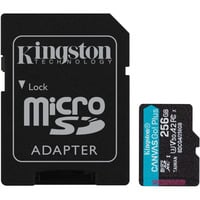 Kingston Scheda microSDXC Canvas Go Plus Gen4 200MB/s A2 U3 V30 da 256 GB + adattatore, Scheda di memoria Nero, 256 GB, MicroSD, Classe 10, UHS-I, 200 MB/s, 160 MB/s
