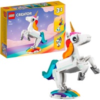 LEGO Creator 31140 Unicorno Magico con Arcobaleno, Set 3 in 1 con Animali Giocattolo Fantastici, Cavalluccio Marino e Pavone, Giochi di costruzione Set 3 in 1 con Animali Giocattolo Fantastici, Cavalluccio Marino e Pavone, Set da costruzione, 7 anno/i, Plastica, 145 pz, 215 g