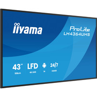 iiyama LH4364UHS-B1AG visualizzatore di messaggi Pannello piatto per segnaletica digitale 109,2 cm (43") LED Wi-Fi 500 cd/m² 4K Ultra HD Nero Processore integrato Android 24/7, Public Display Nero (opaco), Pannello piatto per segnaletica digitale, 109,2 cm (43"), LED, 3840 x 2160 Pixel, Wi-Fi, 24/7