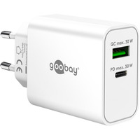 goobay Caricatore rapido duale USB-C PD GaN 30 W, wh, Caricabatterie bianco