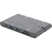 Digitus Universal Travel Docking Station, USB Type-C™ Nero, USB Type-C™, Cablato, USB 3.2 Gen 1 (3.1 Gen 1) Type-C, 100 W, 10,100,1000 Mbit/s, Nero, MMC, MicroSD (TransFlash), MicroSDXC, SD