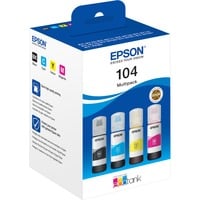 Epson 104 EcoTank Multipack flaconi 4 colori (BK/C/M/Y), Inchiostro Originale, Nero, Ciano, Magenta, Giallo, Epson, EcoTank ET-2715 EcoTank ET-2714 EcoTank ET-2712 EcoTank ET-2711 EcoTank ET-2710 Unlimited EcoTank..., 65 ml, 65 ml