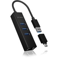 ICY BOX IB-HUB1419-LAN, Hub USB Nero