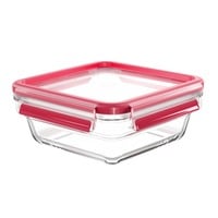 Emsa CLIP & CLOSE N10414 Quadrato Scatola 0,8 L Trasparente 1 pz, Casella trasparente/Rosso, Scatola, Quadrato, 0,8 L, Trasparente, Vetro, 420 °C