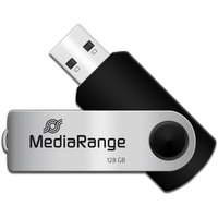 MediaRange MR913 unità flash USB 128 GB USB tipo A 2.0 Nero, Argento Nero/Argento, 128 GB, USB tipo A, 2.0, 10 MB/s, Girevole, Nero, Argento