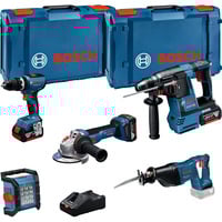 Bosch Set professionale 18V, 5 utensili (GBH 18V-26, GSB 18V-65, GSA 18V-LI, GWS 18V-11, GLI 18V-1200 C), Set di strumenti blu