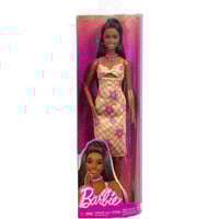 Mattel Bambola Barbie Fashionista con vestito a quadri rosa arancione 