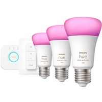 Philips Hue Starter kit: 3 lampadine connesse E27 (1100) + Hue Dimmer switch, Lampada a LED Philips Hue White and Color ambiance Starter kit: 3 lampadine connesse E27 (1100) + Hue Dimmer switch, Kit di illuminazione intelligente, Bluetooth/Zigbee, Bianco, LED, E27, A60