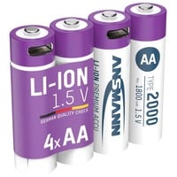 Ansmann Batteria Li-Ion Mignon AA tipo 2.000 (min. 1.800 mAh), confezione da 4 bianco/Viola