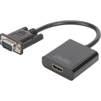 Digitus Convertitore VGA - HDMI, Adattatore Nero, 0,15 m, VGA (D-Sub), 1920 x 1080 Pixel, Nero, Cina, 50 g