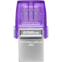 Kingston DataTraveler microDuo 3C unità flash USB 256 GB USB Type-A / USB Type-C 3.2 Gen 1 (3.1 Gen 1) Acciaio inossidabile, Porpora, Chiavetta USB viola/trasparente, 256 GB, USB Type-A / USB Type-C, 3.2 Gen 1 (3.1 Gen 1), 200 MB/s, Altro, Acciaio inossidabile, Porpora