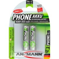 Ansmann Blister 2 X DECT Accu, AA, 800mAh Nichel-Metallo Idruro (NiMH) 800mAh 1.2V batteria ricaricabile argento, AA, 800mAh, 800 mAh, Nichel-Metallo Idruro (NiMH), 1,2 V, Nero