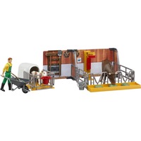 bruder bworld stalla per mucche e vitelli con contadino, Sullo sfondo multi colorata