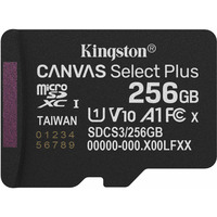 Kingston 256GB micSDXC Canvas Select Plus Gen3 150R A1 (Adattatore SD non incluso), Scheda di memoria Nero, 256 GB, MicroSDXC, Classe 10, UHS-I, 150 MB/s, Class 1 (U1)