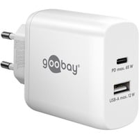 goobay Caricatore rapido duale USB-C, PD, GaN, 65 watt, Caricabatterie bianco