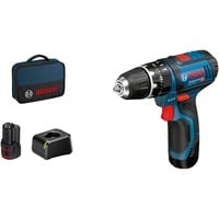 Bosch GSB 12V-15 Professional 1300 Giri/min Nero, Blu, Trapano a percussione blu/Nero, Trapano con impugnatura a pistola, Nero, Blu, 1 cm, 1300 Giri/min, 1,9 cm, 1 cm