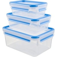 Emsa CLIP & CLOSE Rettangolare Scatola Blu, Trasparente 3 pz, Casella trasparente/Blu, Scatola, Rettangolare, Blu, Trasparente, Elastomero Termoplastico (TPE), Germania, 3 pz