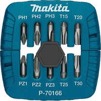 Makita P-70166 punta per cacciavite 10 pezzo(i) 10 pezzo(i), Phillips, Viti a croce, Torcia, PH1, PH2, PH3, PZ1, PZ2, PZ3, T15, T20, T25, T30, 2,5 cm