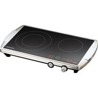 Rommelsbacher CT 3400/E piano cottura Nero, Acciaio inossidabile Superficie piana Ceramica 2 Fornello(i), Piastra riscaldante accaio/Nero, Nero, Acciaio inossidabile, Superficie piana, Ceramica, Vetro-ceramica, 2 Fornello(i), 1200 W