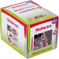 fischer DUOPOWER 10 x 80 25 pezzo(i) 8 cm, Tassello grigio chiaro/Rosso, Mattone, Cemento, Foam concrete, Gypsum fibre board, Muratura, Cartongesso, Nylon, 1 cm, 8 cm, 9 cm, 25 pezzo(i)