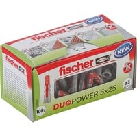 fischer DUOPOWER 5 x 25 LD spina 100 pezzo(i) Plastica Rotondo grigio chiaro/Rosso, Rotondo, Plastica, 2,5 cm, 5 mm, 3,5 cm, 100 pezzo(i)