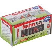 fischer DUOPOWER 5 x 25 LD spina 100 pezzo(i) Plastica Rotondo, Tassello grigio chiaro/Rosso, Rotondo, Plastica, 2,5 cm, 5 mm, 3,5 cm, 100 pezzo(i)