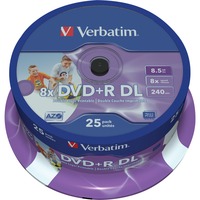 Verbatim 43667 DVD vergine 8,5 GB DVD+R DL 25 pz, Supporti vergini DVD DVD+R DL, 120 mm, Stampabile, Fuso, 25 pz, 8,5 GB