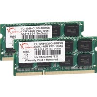 G.Skill 8GB DDR3-1333 SQ memoria 2 x 4 GB 1333 MHz 8 GB, 2 x 4 GB, DDR3, 1333 MHz, 204-pin SO-DIMM, Lite retail