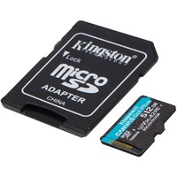 Kingston Canvas Go! Plus 512 GB MicroSD UHS-I Classe 10 Nero, 512 GB, MicroSD, Classe 10, UHS-I, 170 MB/s, 90 MB/s