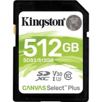 Kingston Canvas Select Plus 512 GB SDXC UHS-I Classe 10 Nero, 512 GB, SDXC, Classe 10, UHS-I, 100 MB/s, 85 MB/s