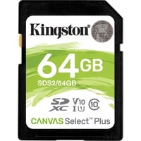 Kingston Canvas Select Plus 64 GB SDXC UHS-I Classe 10 Nero, 64 GB, SDXC, Classe 10, UHS-I, 100 MB/s, Class 1 (U1)