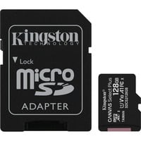 Kingston Canvas Select Scheda micSDXC Plus 100R A1 C10 da 128GB + adattatore, Scheda di memoria Nero, 128 GB, MicroSDXC, Classe 10, UHS-I, 100 MB/s, Class 1 (U1)