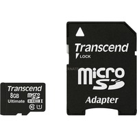 Transcend 8GB microSDHC Class 10 UHS-I (Ultimate) MLC Classe 10 Nero, 8 GB, MicroSDHC, Classe 10, MLC, 90 MB/s, Class 1 (U1)