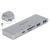 DeLOCK 64078 hub di interfaccia USB 3.2 Gen 1 (3.1 Gen 1) Type-C 5000 Mbit/s Grigio argento, USB 3.2 Gen 1 (3.1 Gen 1) Type-C, USB 3.2 Gen 1 (3.1 Gen 1) Type-A, USB 3.2 Gen 1 (3.1 Gen 1) Type-C, MicroSD (TransFlash), MicroSDHC, MicroSDXC, SD, SDHC, SDXC, 5000 Mbit/s, Grigio, Metallo